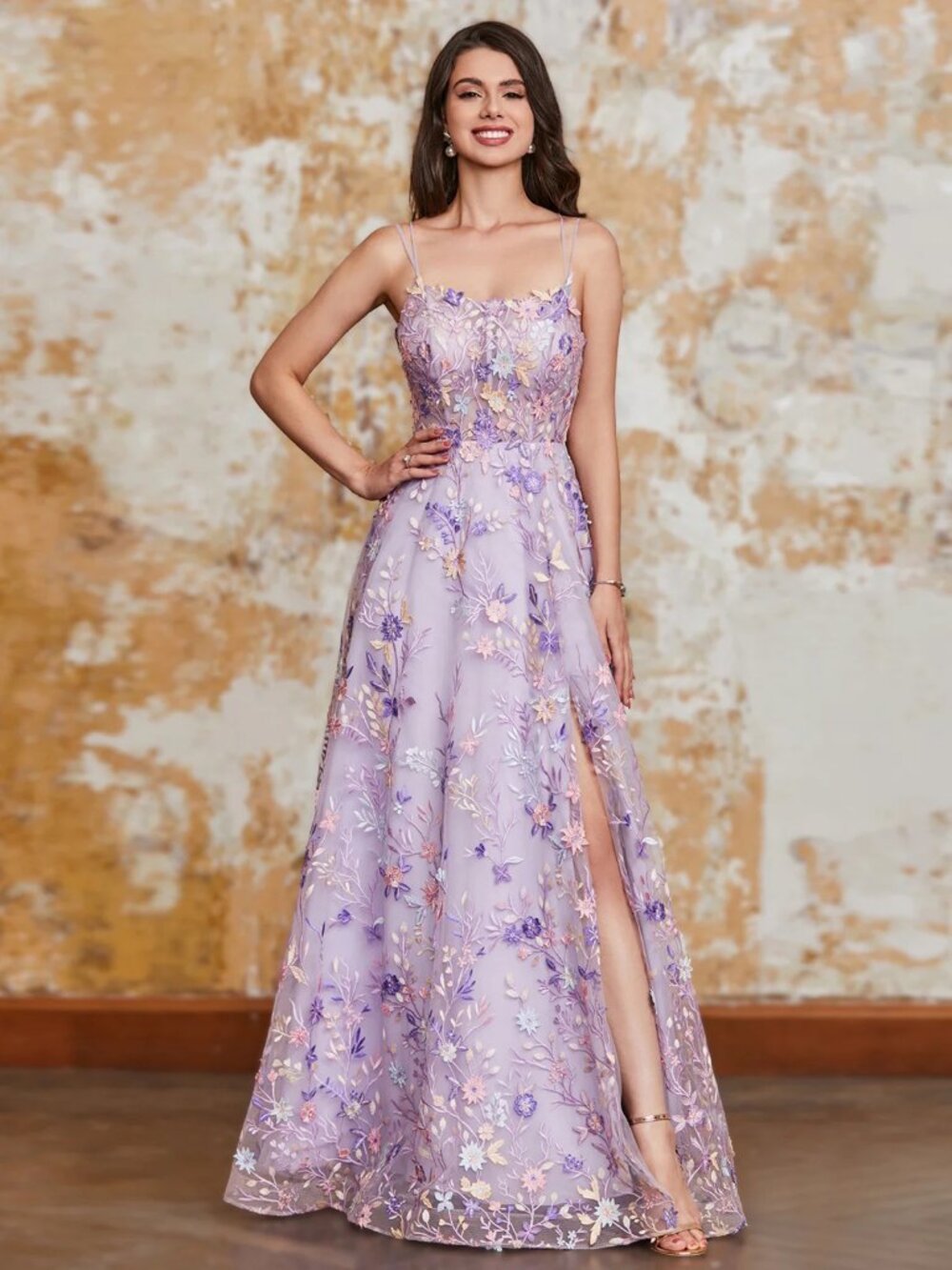 New BYHLW Light Purple Appliques Long Prom Gown Dress Size 14